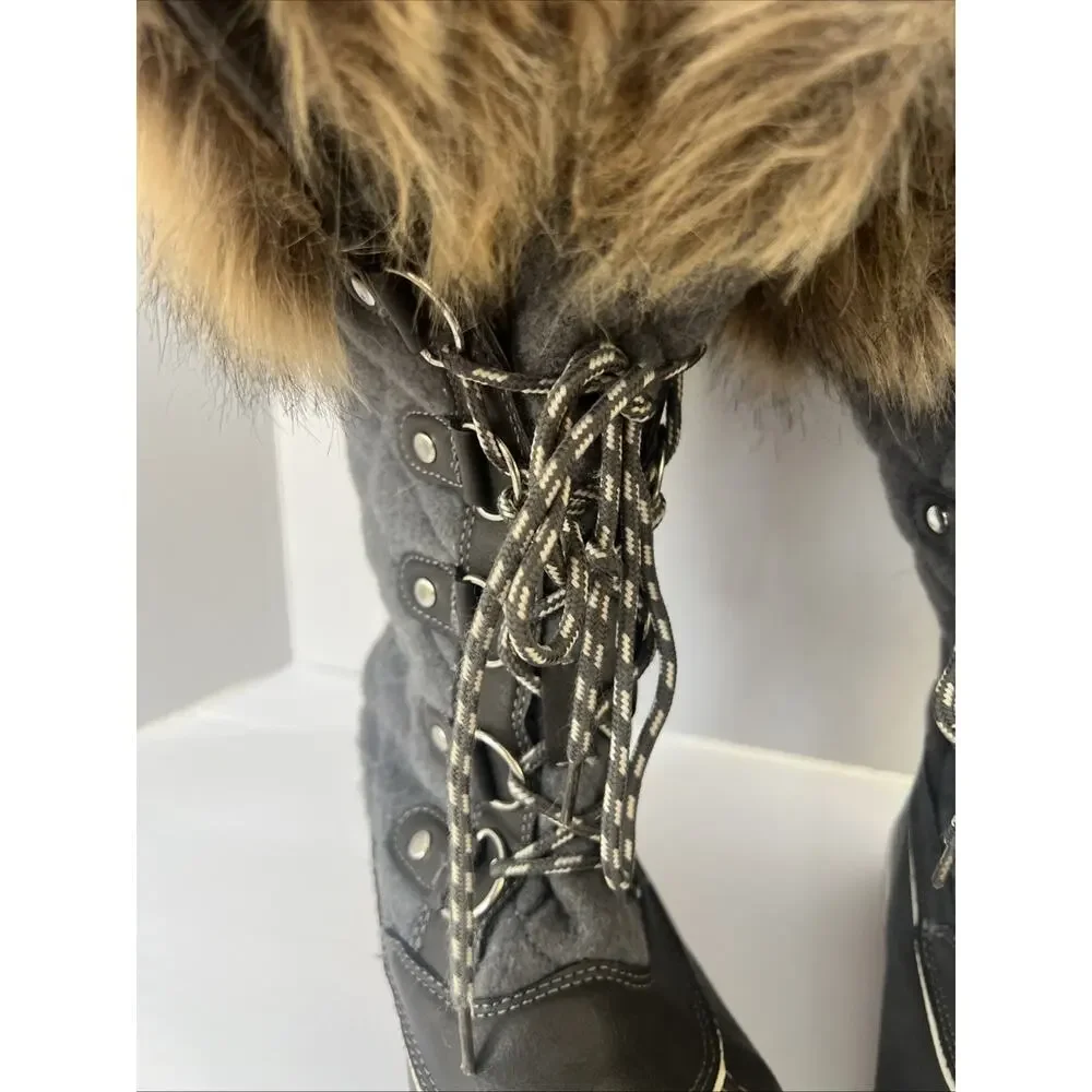 Global Win Women 9.5 Grey Lace-Up Quilted Faux Lambswool Lined Boot W1707-2